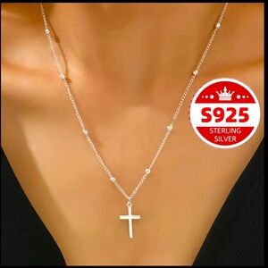 🆕Sterling Silver Cross Necklace with Beaded Chain/Lobster Clasp
